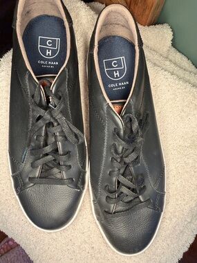 Cole Haan Black Leather Low-Top Sneakers with White Soles